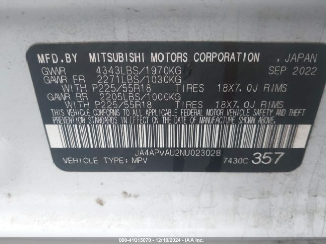 2022 MITSUBISHI OUTLANDER SPORT JA4APVAU2NU023028 Photo 8
