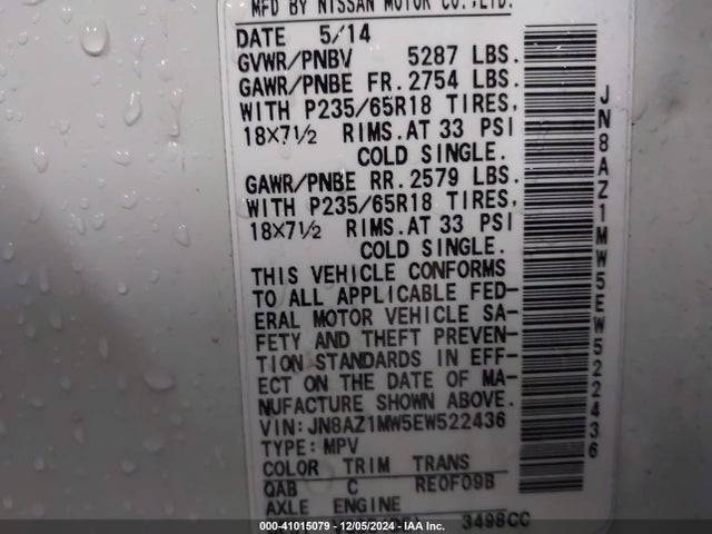 Nissan MURANO SL 2014 JN8AZ1MW5EW522436 Image 9