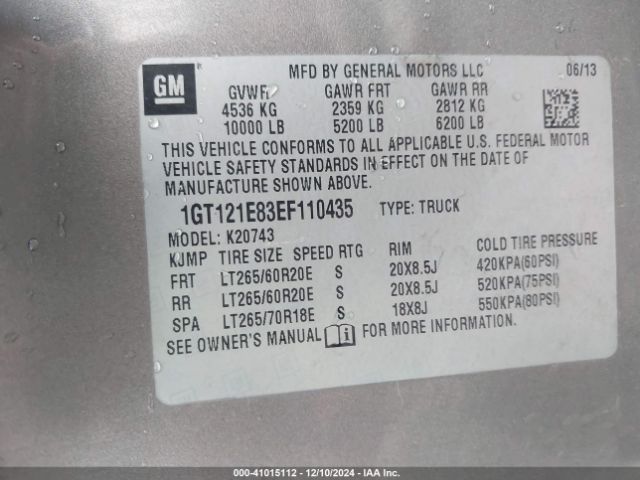 1GT121E83EF110435 GMC Sierra 2500hd Slt