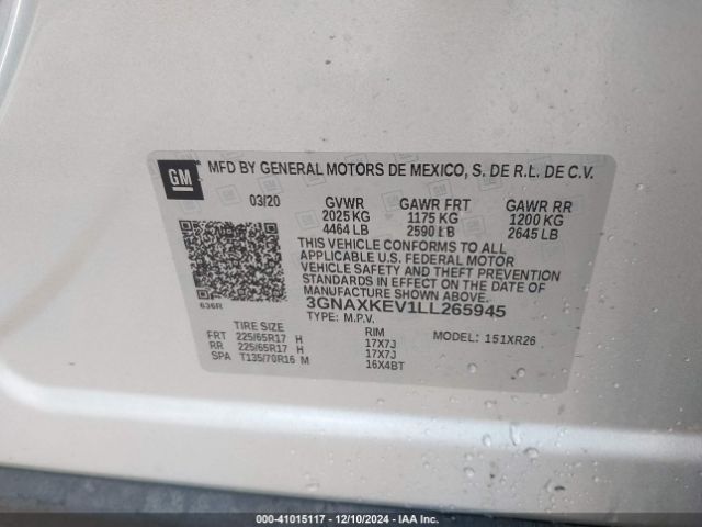 3GNAXKEV1LL265945 Chevrolet Equinox Fwd Lt 1.5l Turbo
