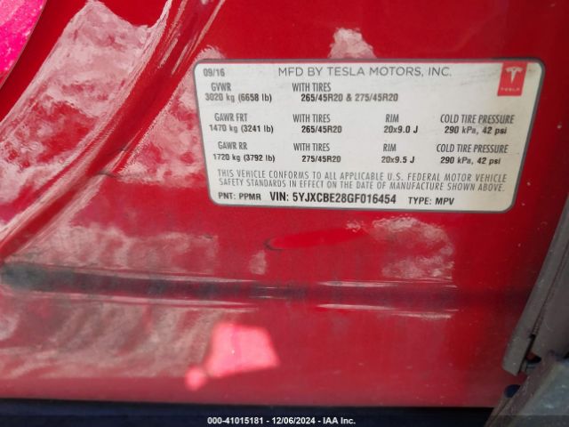 5YJXCBE28GF016454 Tesla Model X 60d/70d/75d/90d/p100d