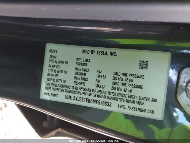 2021 TESLA MODEL 3 5YJ3E1EB6MF978833 Photo 8