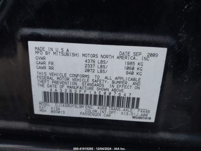 2010 MITSUBISHI GALANT 4A32B2FF1AE007647 Photo 8