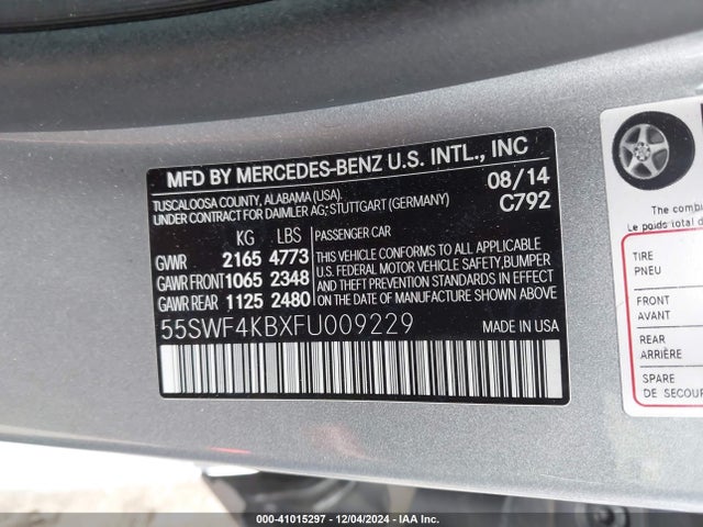 Mercedes-Benz C 300 4matic/luxury 4matic/sport 4matic 2015 55SWF4KBXFU009229 Image 9