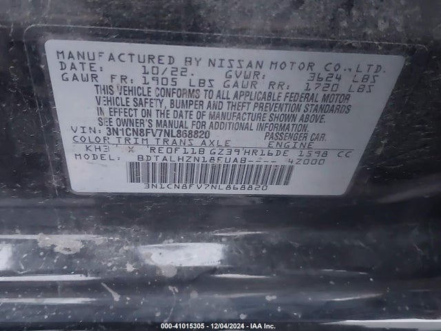 3N1CN8FV7NL868820 Nissan Versa 1.6 Sr Xtronic Cvt