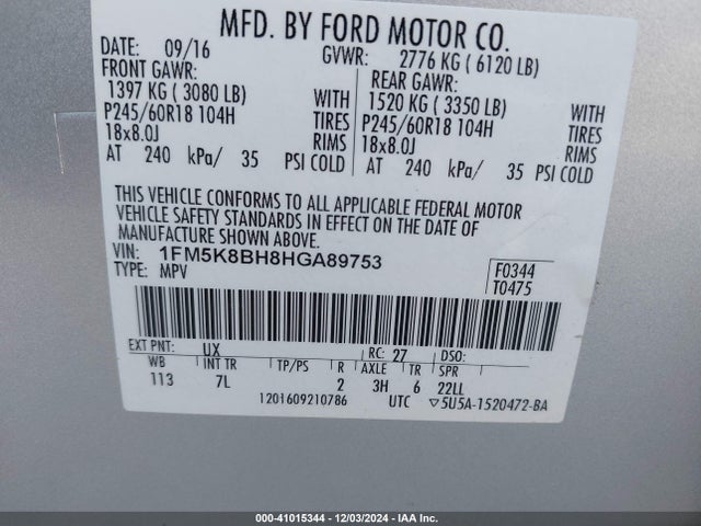 Ford Explorer 2017 1FM5K8BH8HGA89753 Image 9