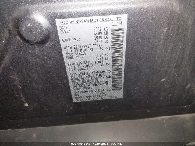 Nissan ROGUE SV 2015 5N1AT2MT2FC788892 Image 9