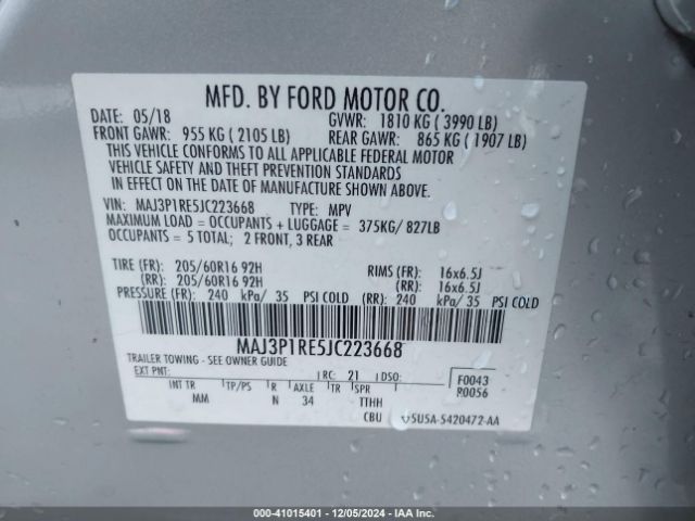 MAJ3P1RE5JC223668 Ford ECOSPORT S