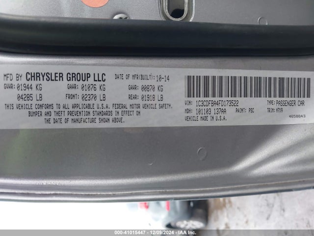 Dodge DART SXT 2015 1C3CDFBA4FD173522 Image 9