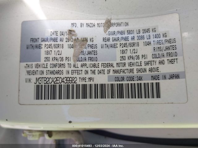 JM3TB2CA2E0439982 Mazda Cx-9 Touring