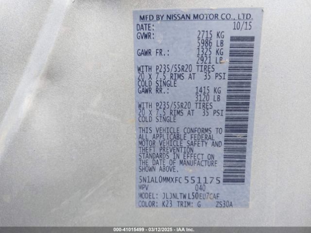 5N1AL0MMXFC551175 Infiniti QX60