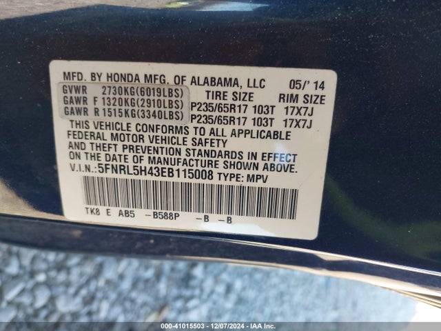 Honda ODYSSEY EX 2014 5FNRL5H43EB115008 Image 9