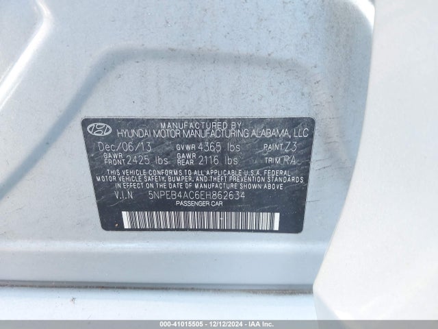 Hyundai SONATA GLS 2014 5NPEB4AC6EH862634 Image 9