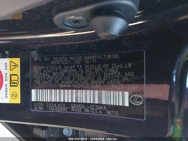 Lexus ES 350 2017 58ABK1GG5HU073689 Image 9