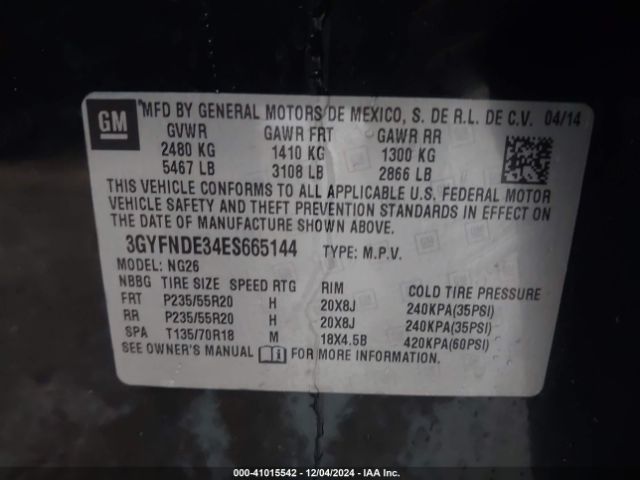 3GYFNDE34ES665144 Cadillac Srx Premium Collection