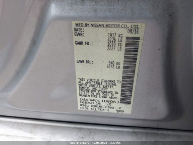1N4AL3AP2HC108063 Nissan Altima 2.5 Sv