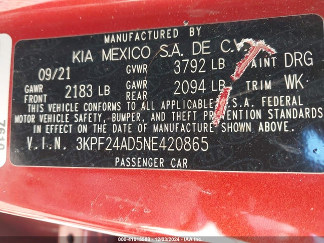 KIA Forte Lxs 2022 3KPF24AD5NE420865 Image 9