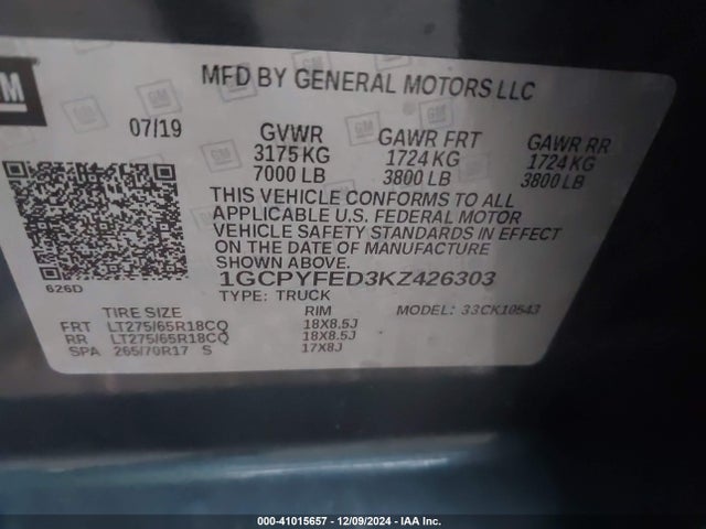 Chevrolet Silverado 1500 Lt Trail Boss 2019 1GCPYFED3KZ426303 Image 9
