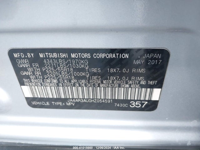 JA4AR3AU0HZ054591 Mitsubishi Outlander Sport 2.0 Le