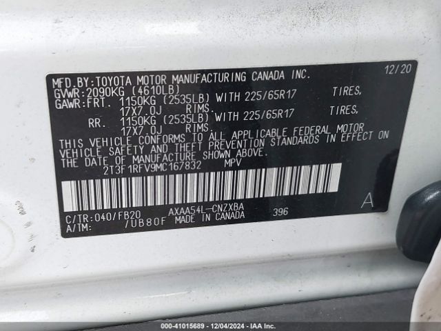 2T3F1RFV9MC167832 Toyota RAV4 LE