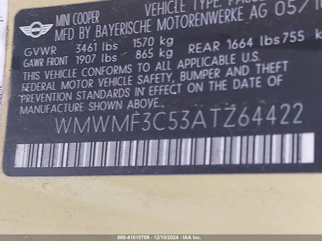 2010 MINI COOPER WMWMF3C53ATZ64422 Photo 8