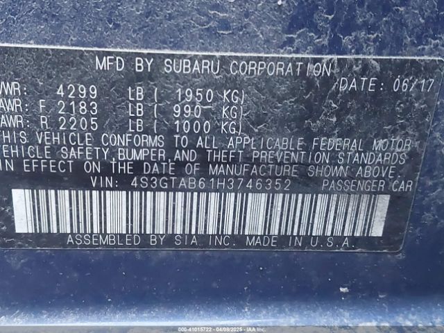 4S3GTAB61H3746352 Subaru Impreza 2.0i Premium