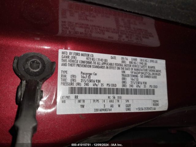 1FADP3K27GL383625 Ford FOCUS SE