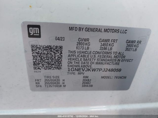 1GNEVJKW7PJ248059 Chevrolet Traverse Awd Rs
