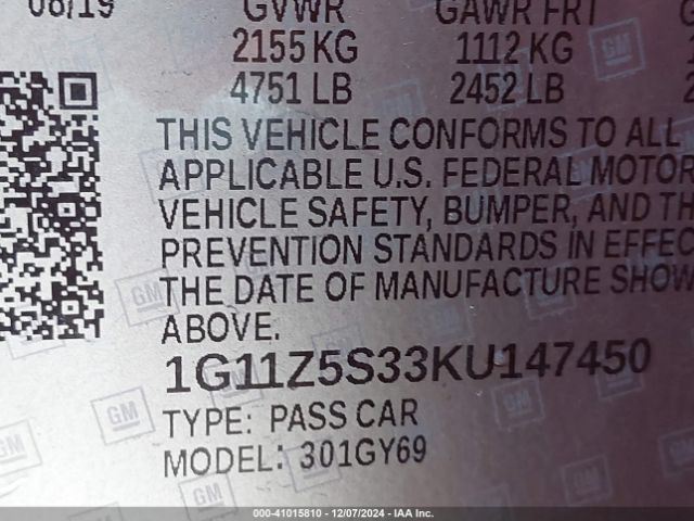 1G11Z5S33KU147450 Chevrolet IMPALA LT