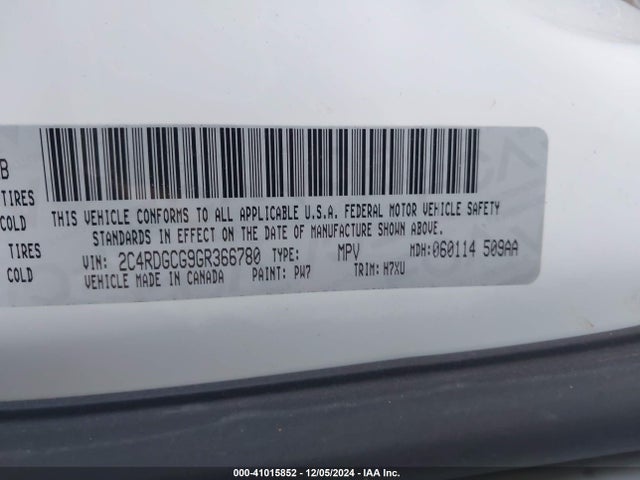 2016 Dodge Grand Caravan Sxt მანქანა იყიდება აუქციონზე, vin: 2C4RDGCG9GR366780, აუქციონის ნომერი: 41015852