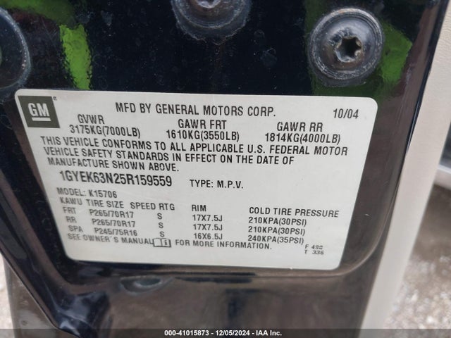 2005 CADILLAC ESCALADE 1GYEK63N25R159559 Photo 8