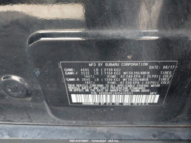 4S4BSAKC6H3435501 Subaru Outback 2.5i Limited