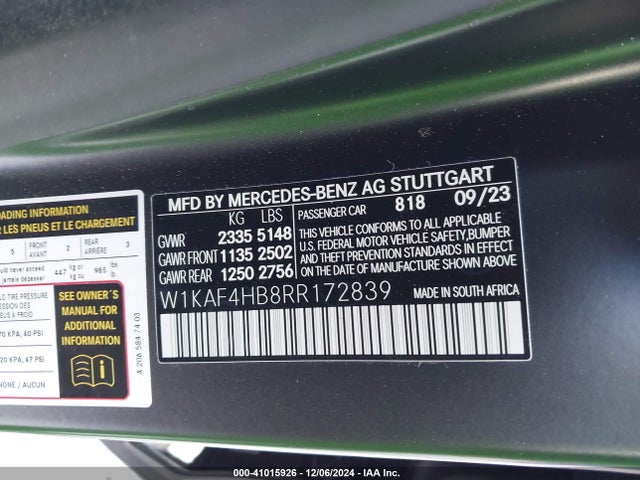 W1KAF4HB8RR172839 Mercedes-Benz C 300