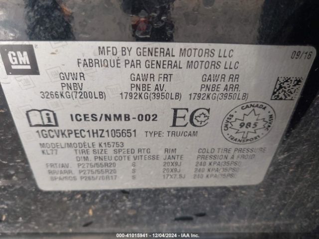 1GCVKPEC1HZ105651 Chevrolet Silverado 1500 Custom