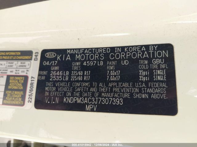 KNDPM3AC3J7307393 KIA Sportage Lx