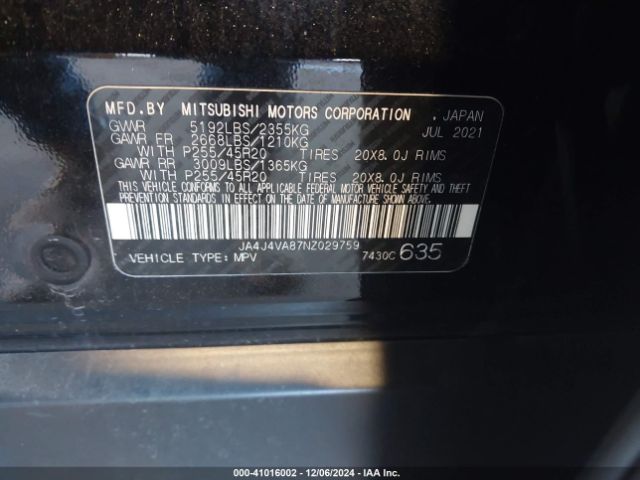 2022 MITSUBISHI OUTLANDER JA4J4VA87NZ029759 Photo 8