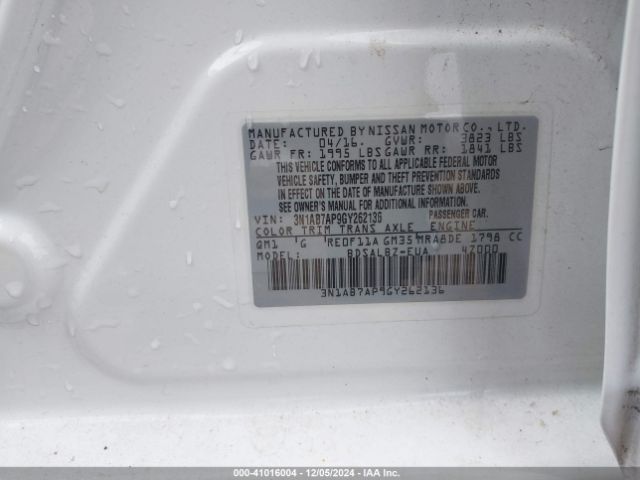 3N1AB7AP9GY262136 Nissan Sentra Fe+ S/s/sl/sr/sv