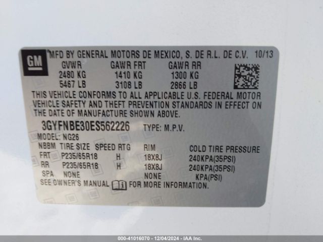 3GYFNBE30ES562226 Cadillac Srx Luxury Collection