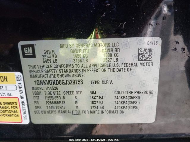 1GNKVGKD6GJ329753 Chevrolet Traverse 1lt