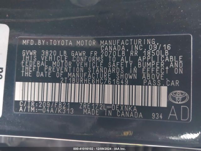 2T1BURHE6HC761649 Toyota Corolla L/le/xle/se/xse