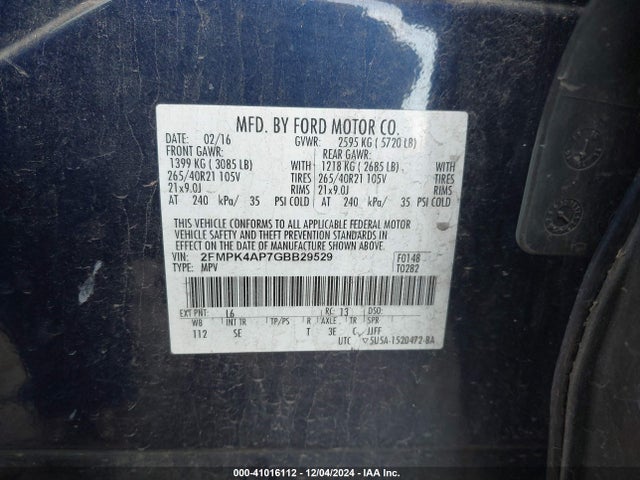 2FMPK4AP7GBB29529 Ford EDGE SPORT