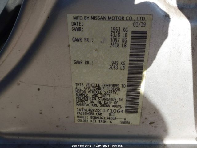 1N4BL4BV2KC171064 Nissan Altima 2.5 S