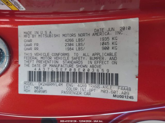 2011 MITSUBISHI ECLIPSE SPYDER 4A37L5EF0BE003659 Photo 8