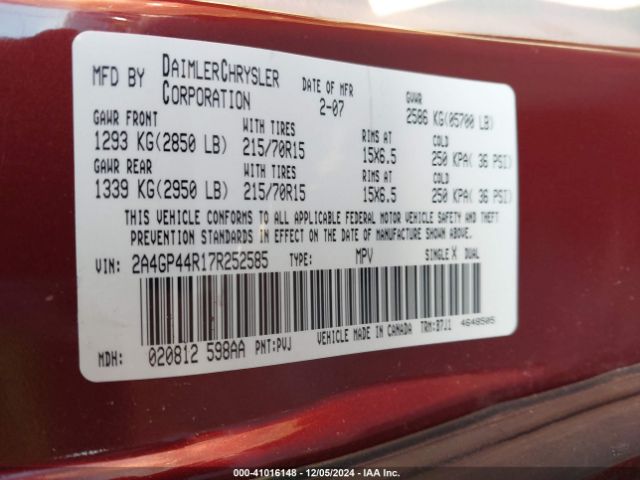 2007 CHRYSLER TOWN & COUNTRY 2A4GP44R17R252585 Photo 8