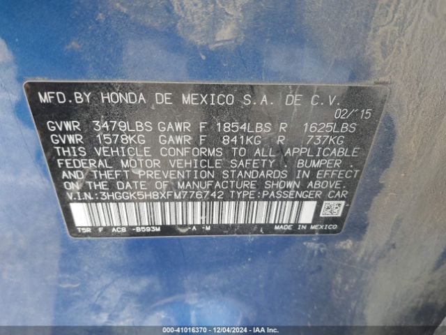 3HGGK5H8XFM776742 Honda Fit Ex/ex-l
