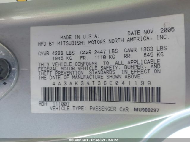 2006 MITSUBISHI ECLIPSE 4A3AK34T36E041199 Photo 8