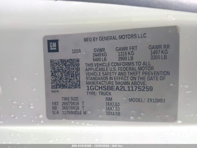 1GCHSBEA2L1175259 Chevrolet Colorado 2wd  Long Box Wt