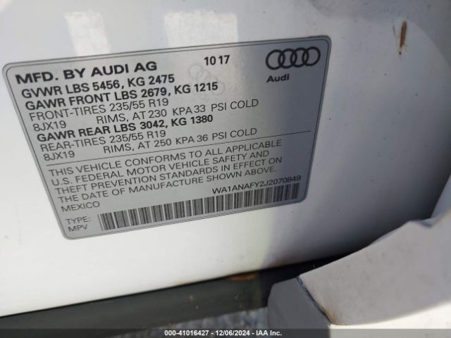 WA1ANAFY2J2070849 Audi Q5 2.0t Premium/2.0t Tech Premium
