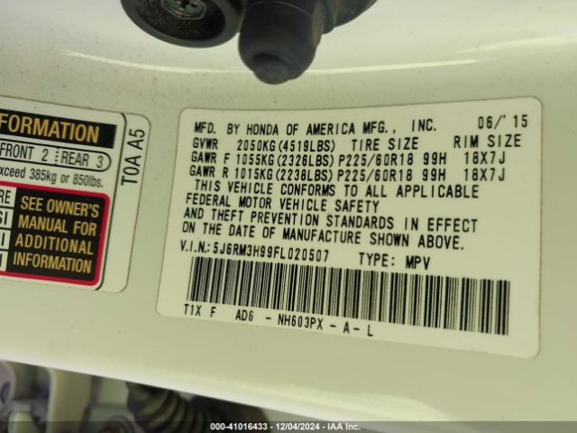 5J6RM3H99FL020507 Honda Cr-v Touring