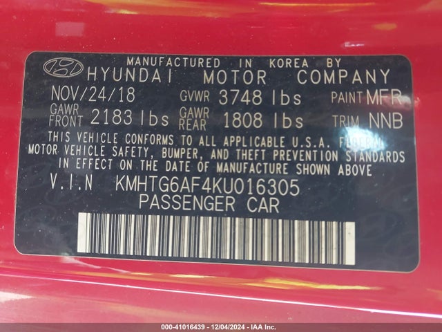 Hyundai Veloster 2.0 2019 KMHTG6AF4KU016305 Image 9